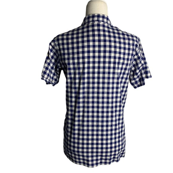 Quacker Factory Embroidered Button Up Shirt XXS Blue Gingham Short Sleeves - Picture 5 of 7